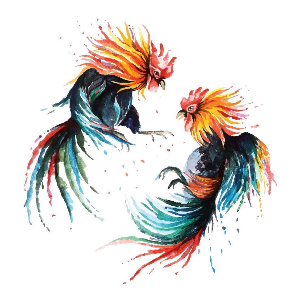 gallo da combattimento dipinto ad acquerello vettore