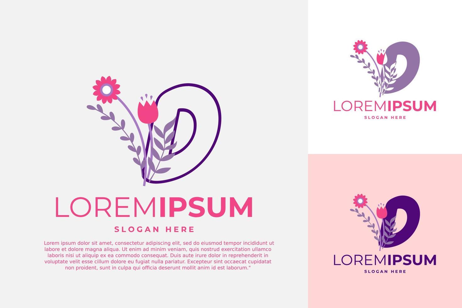 lettera d logo design vettore modello illustrazione con fiori