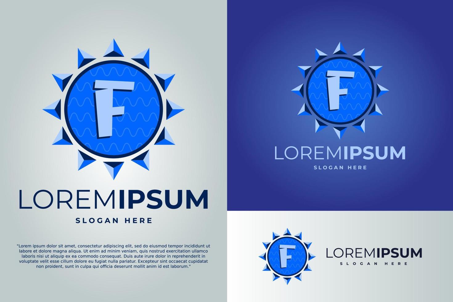 lettera f e sole con onde logo design vettore illustrazione modello. distintivo logo. sole logo design modello. distintivo logo