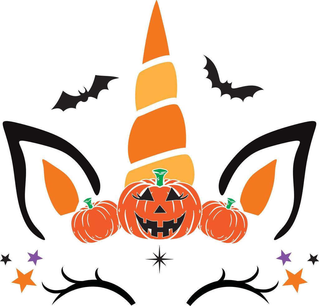 Halloween unicorno viso zucca, contento Halloween, vettore illustrazione file