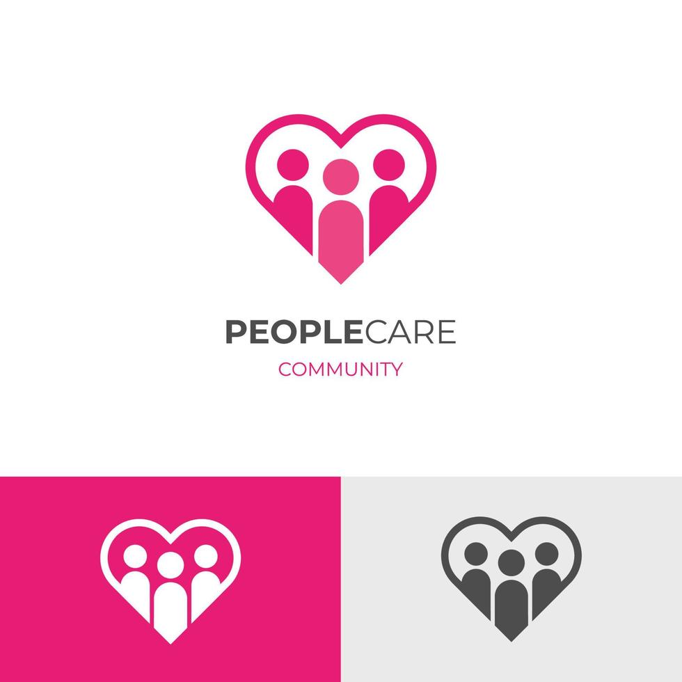 persone cura logo icona design con cuore amore simbolo elemento, famiglia insieme vettore logo elementi