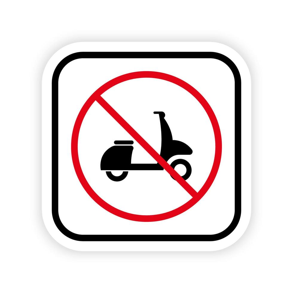 vietare l'icona della siluetta nera della zona di consegna del ciclomotore. pittogramma vietato scooter. simbolo del cerchio di arresto rosso moto veloce. nessun segnale stradale per motociclette. moto vietata. illustrazione vettoriale isolata.