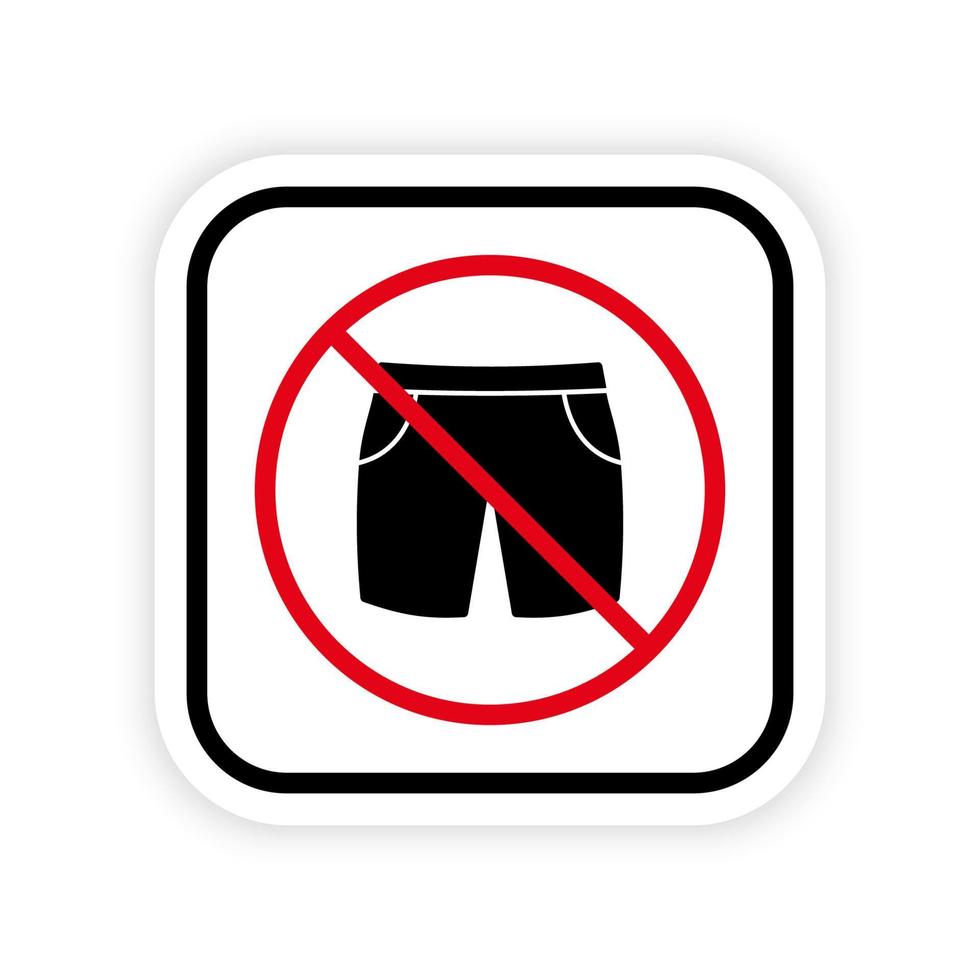 divieto di uomini bermuda estate breve silhouette nera icona. vietare il pittogramma corto del ragazzo dei jeans sportivi. nessun abbigliamento stop segno rosso. icona della spiaggia nudista. costume da bagno maschile boxer vietare. illustrazione vettoriale isolata.