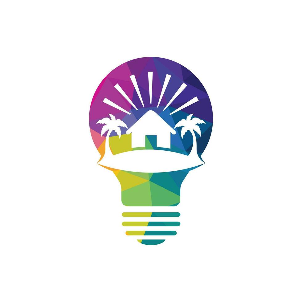 astratto lampadina lampada con spiaggia Casa logo design. natura viaggio innovazione simbolo. giro e viaggio concetto design. vettore
