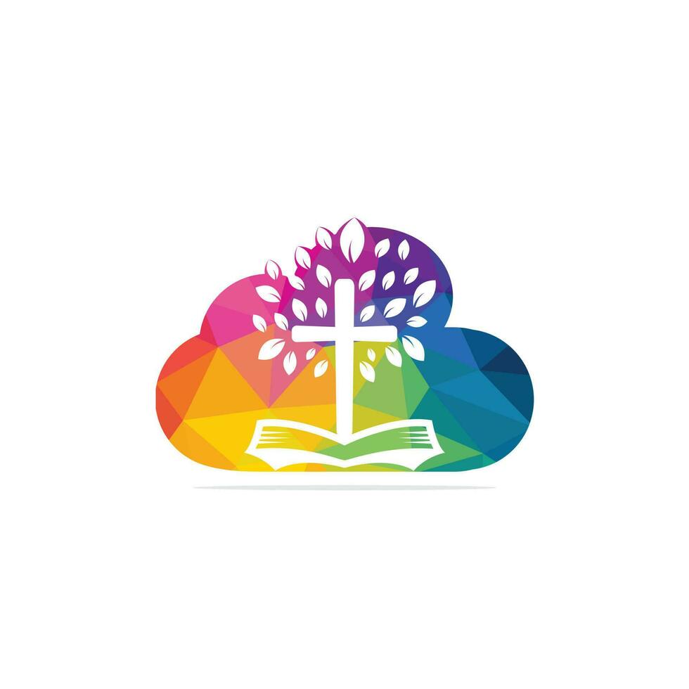 Bibbia attraversare albero Chiesa logo design. vettore