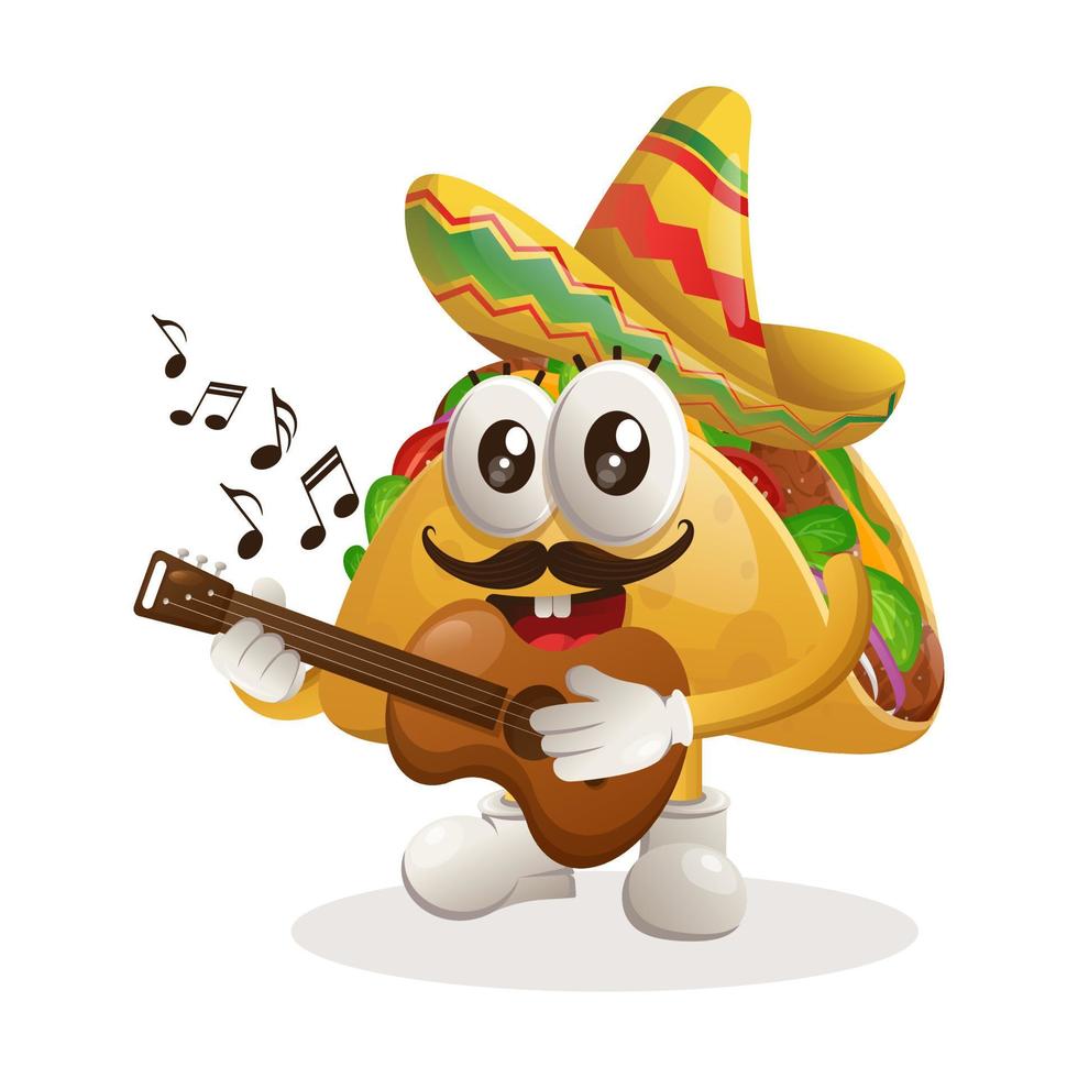 carino taco indossare messicano cappello con giocando chitarra vettore