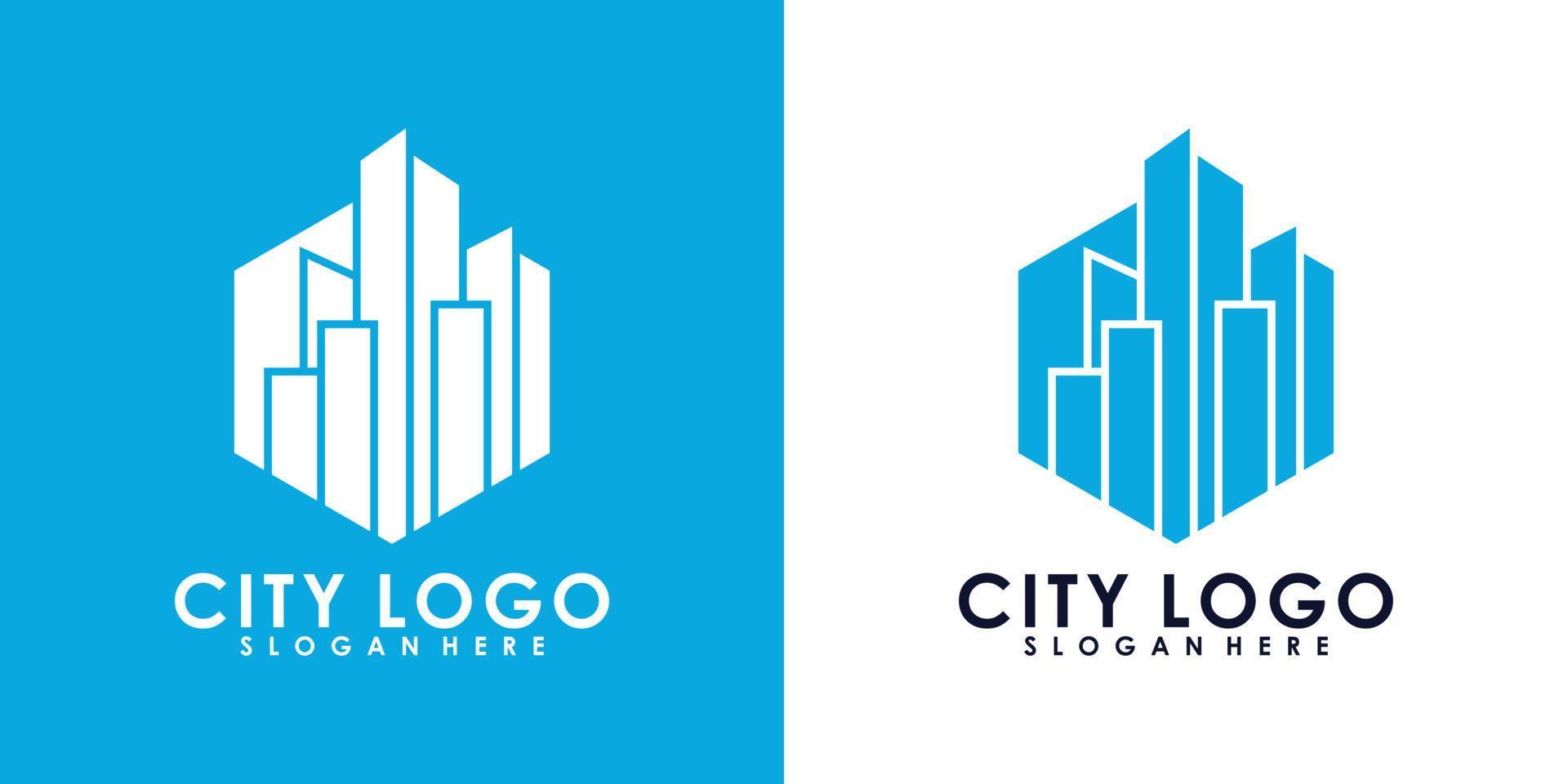 città logo design bianca modera stile premio vettore