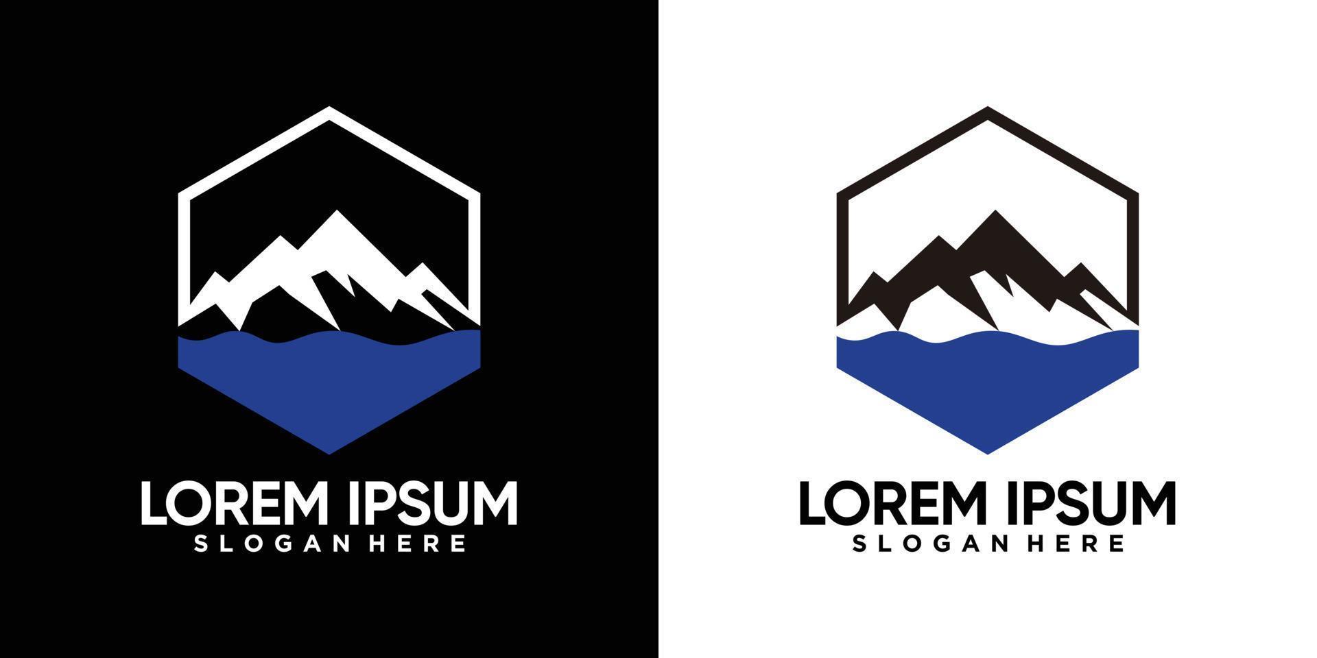 montain e fiume logo design con stile e creativo concetto vettore