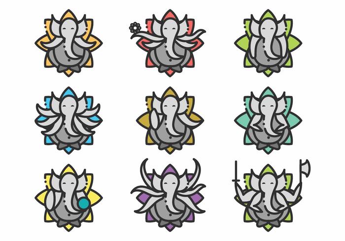 Set di icone Ganesh minimalista vettore