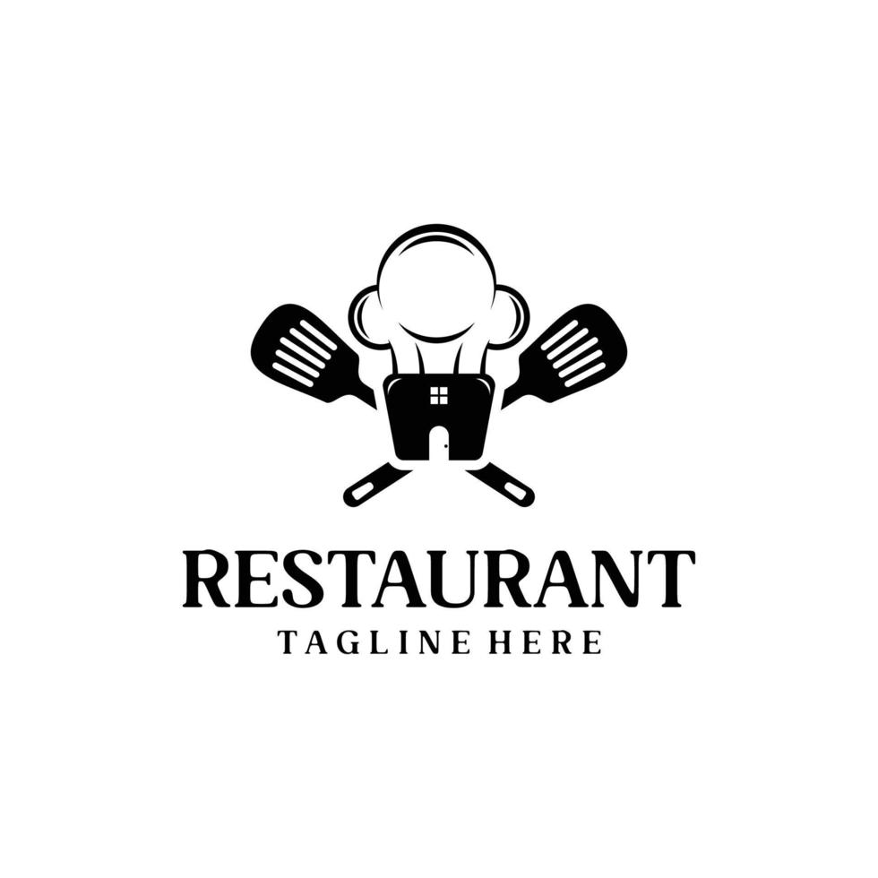 ristorante logo design con capocuoco cappello e spatola vettore