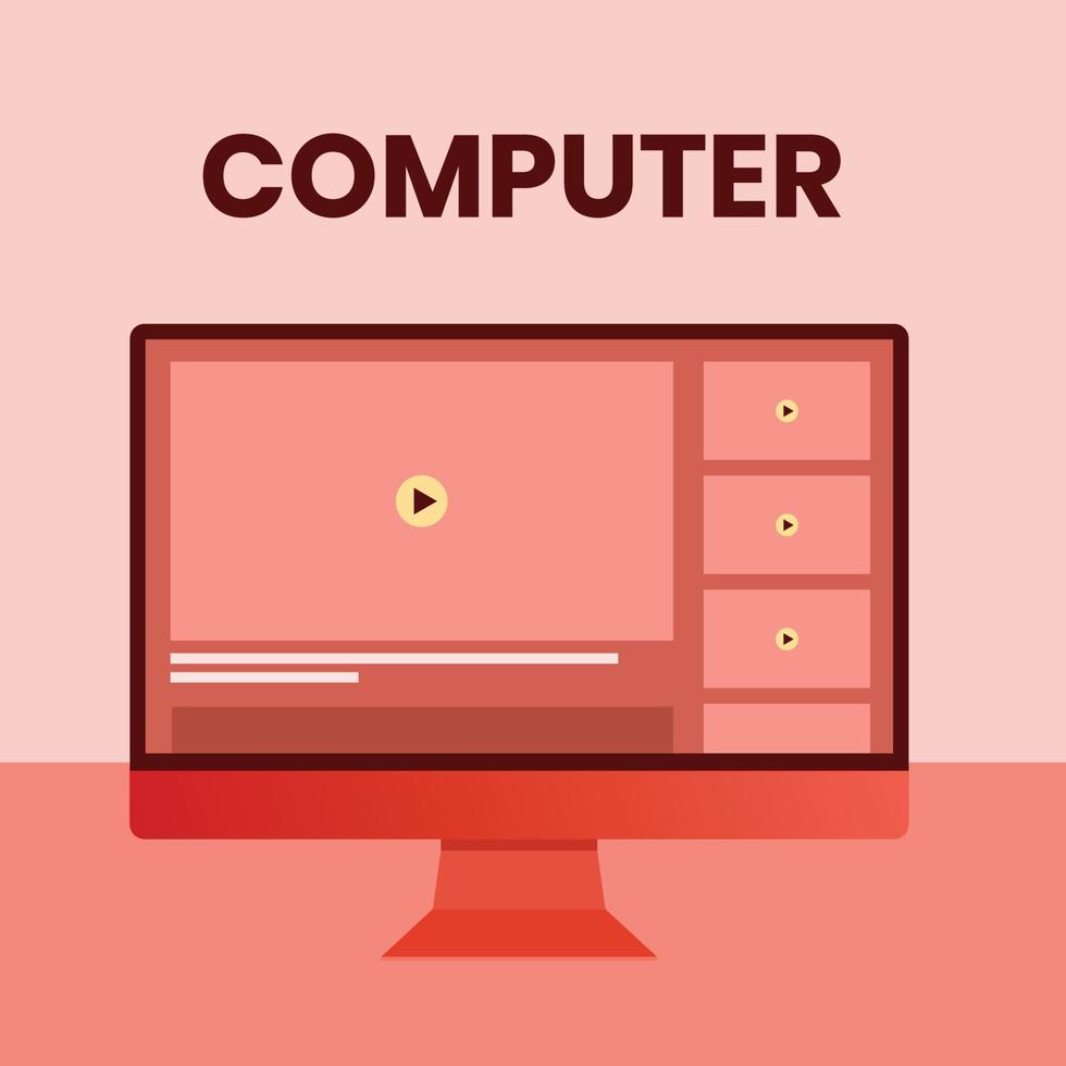 computer video giocatore formazione scolastica tecnologia piatto illustrazione rosso vettore