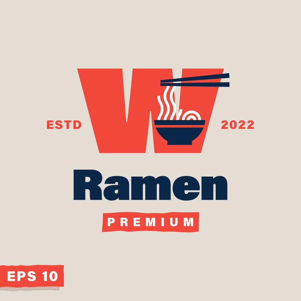 ramen alfabeto w logo vettore