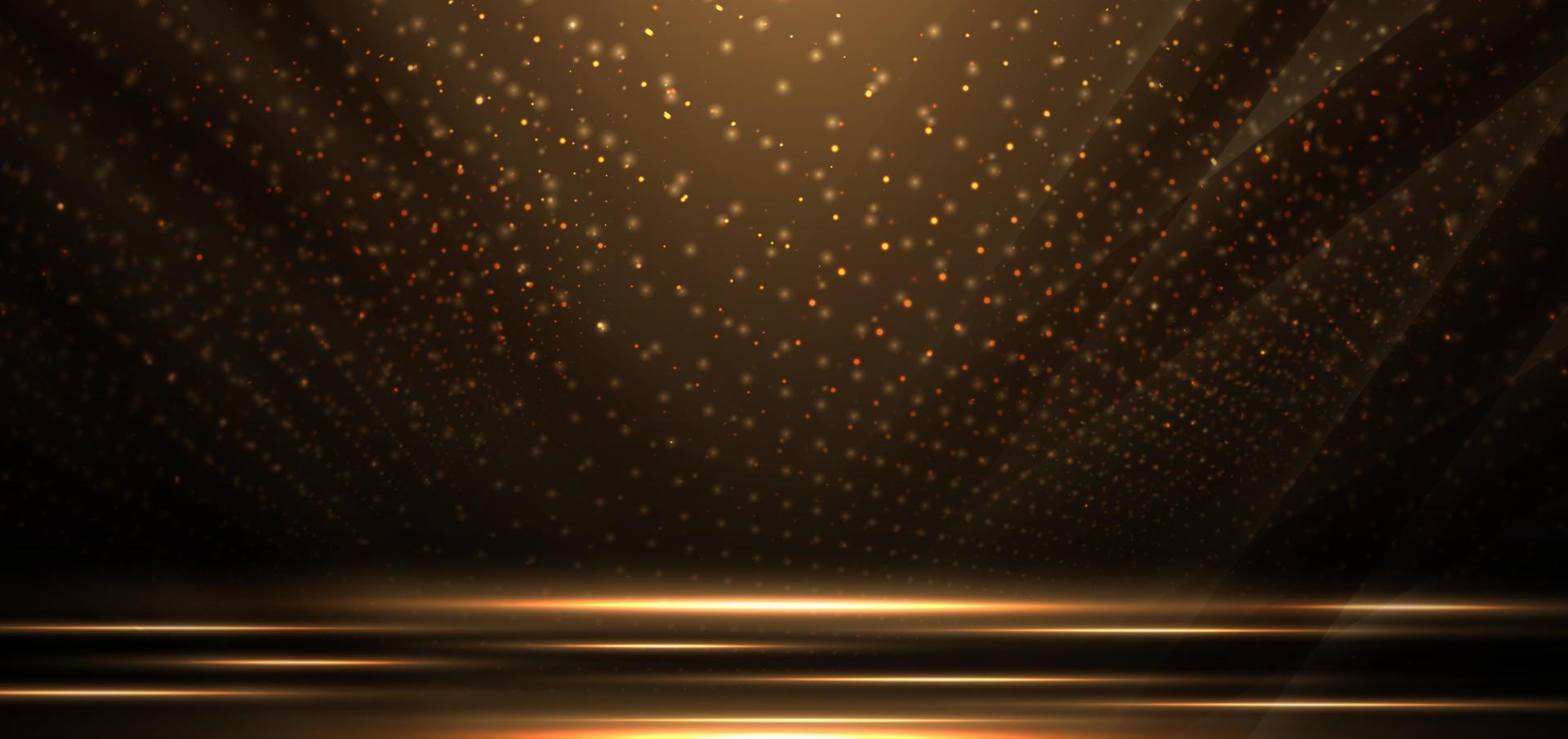 elegante d'oro scena diagonale raggiante con illuminazione effetto scintillare su nero sfondo. vettore