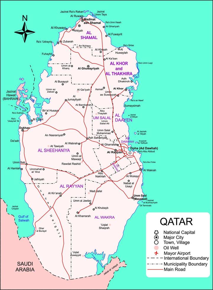 Qatar carta geografica, carta geografica di Qatar alto qualità vettore