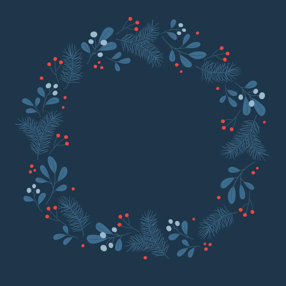 inverno ghirlanda con vischio e pino ramoscelli nel blu colori. modello per Natale saluto carta, invito, manifesto, striscione, Stampa. vettore