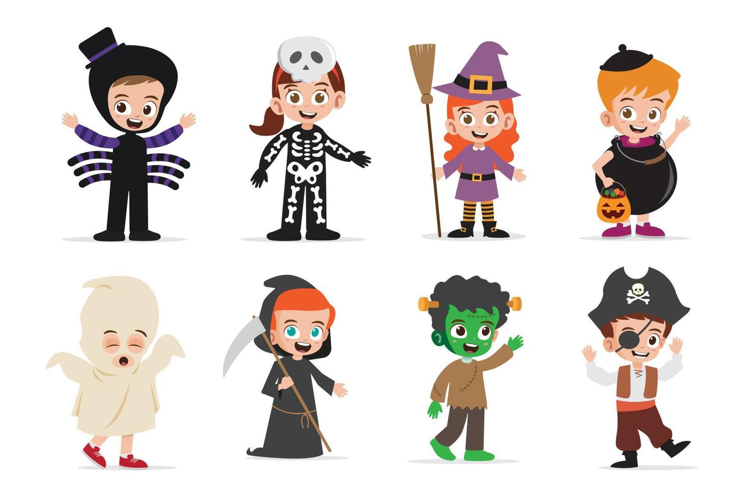 carino bambini indossare Halloween costumi vettore illustrazione