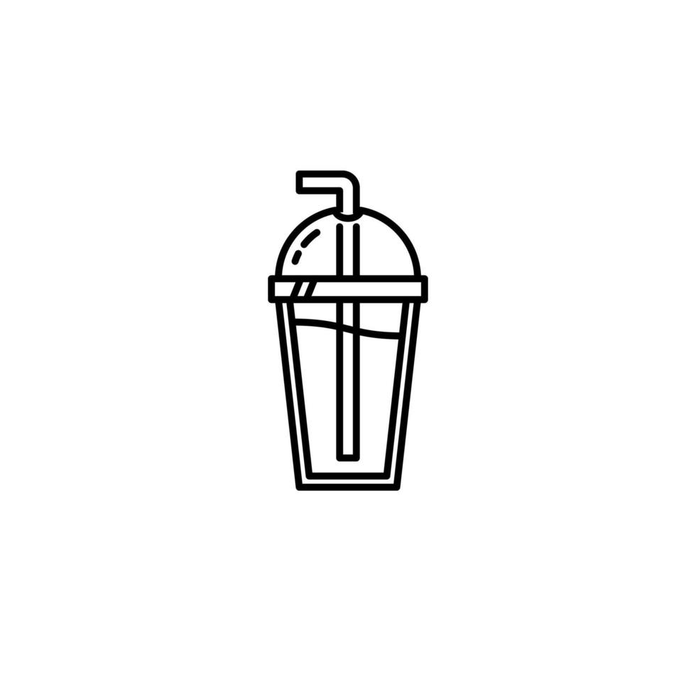 plastica ghiaccio bicchiere icona con cannuccia su bianca sfondo. semplice, linea, silhouette e pulito stile. nero e bianca. adatto per simbolo, cartello, icona o logo vettore