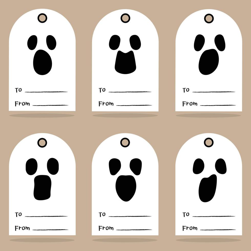 Halloween personaggio regalo etichetta. stampabile saluto carte con fantasma. vettore