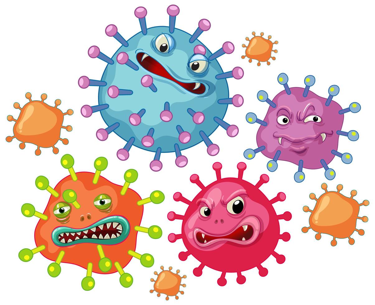 molte cellule virali con facce spaventose vettore