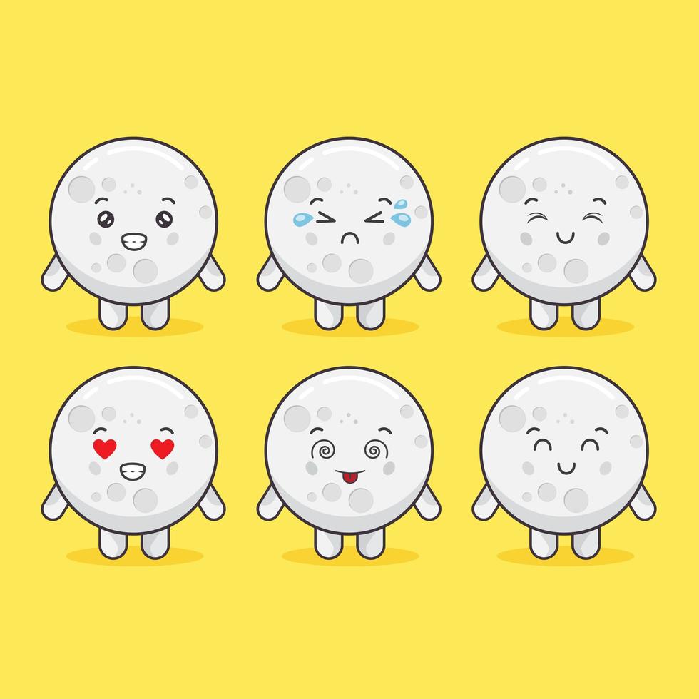 personaggi della luna kawaii con varie espressioni vettore