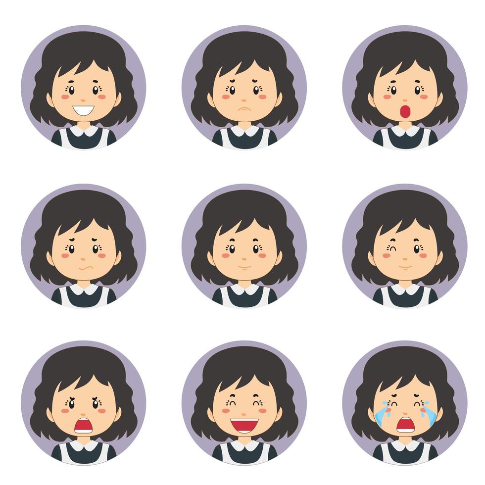 avatar femminile cameriera con varie espressioni vettore
