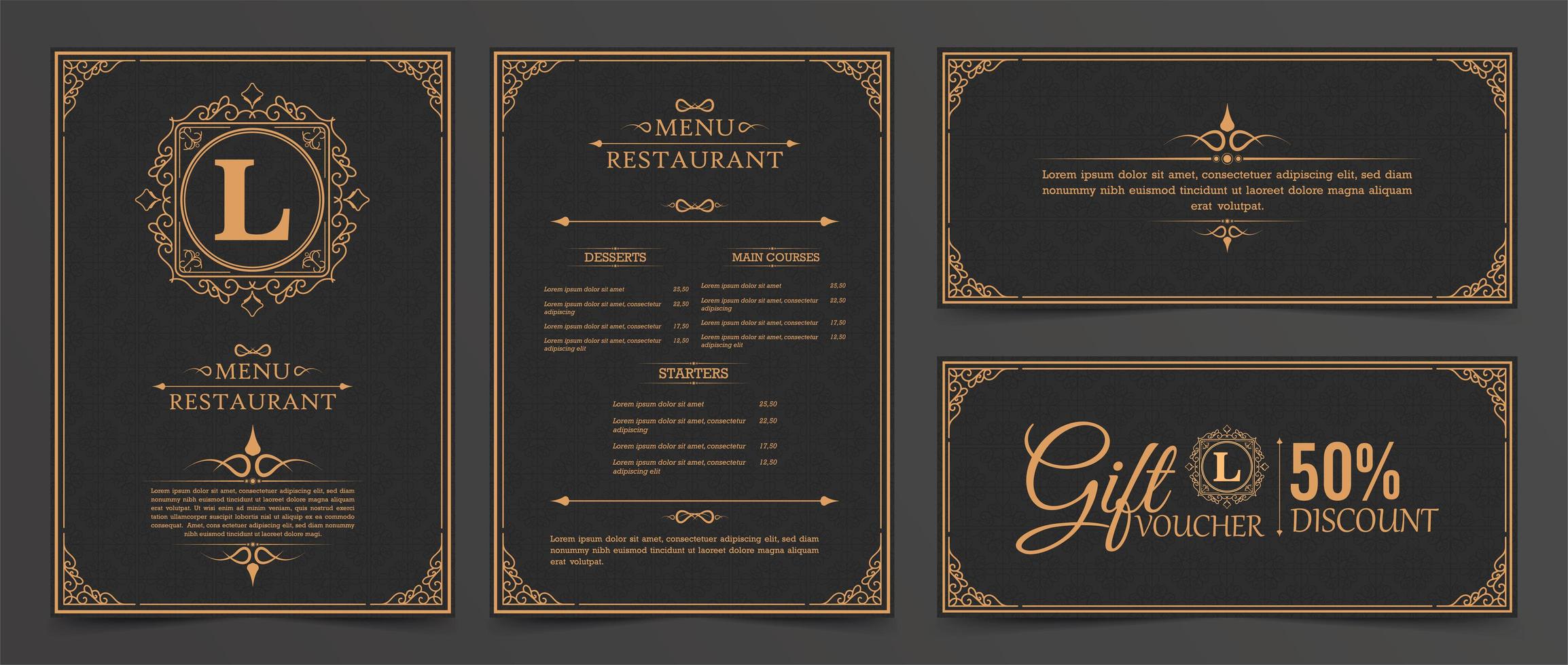 layout del menu con ornamenti vettore