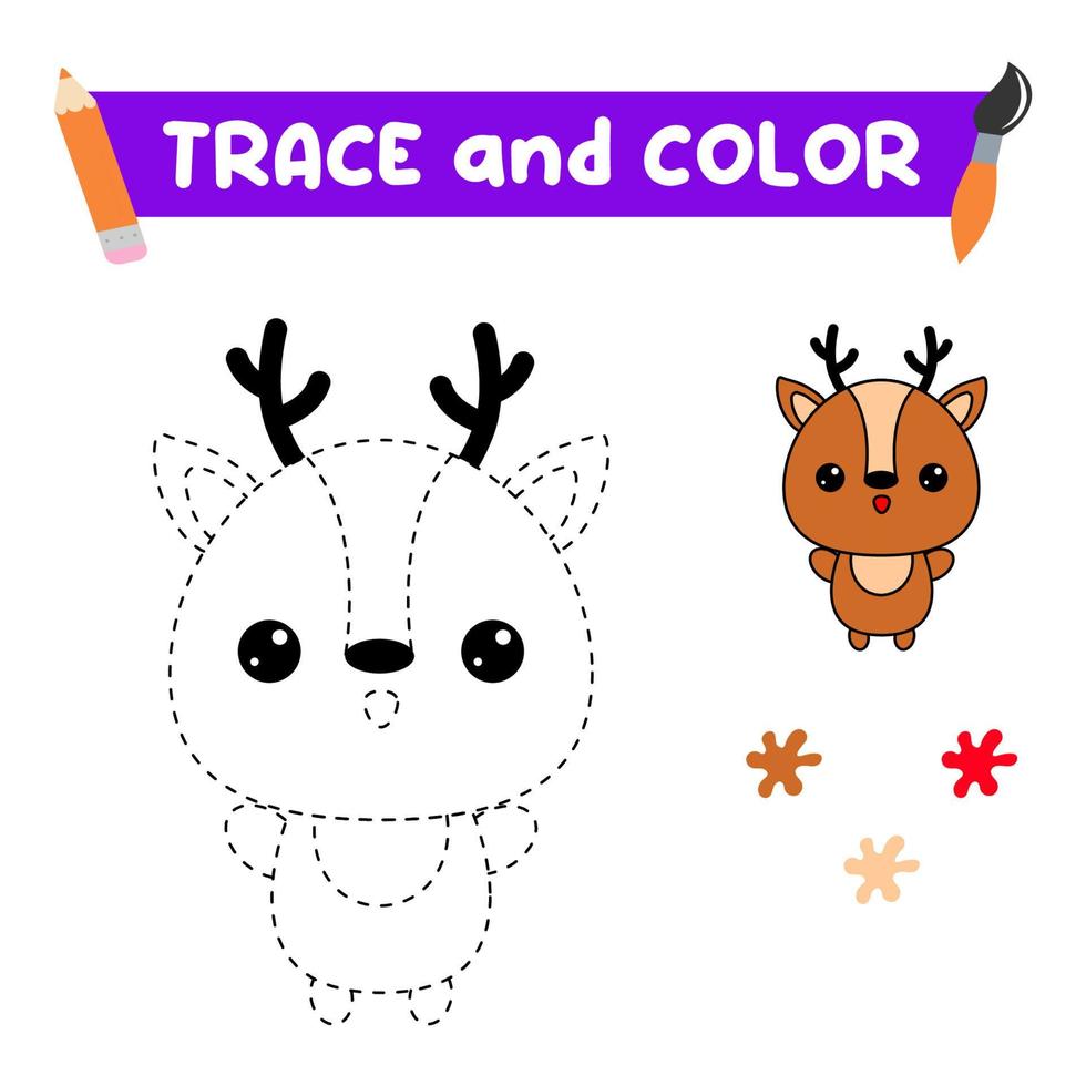 tracciare e colore il animale. un' formazione foglio per prescolastico bambini.educativo compiti per bambini.cervo colorazione libro vettore
