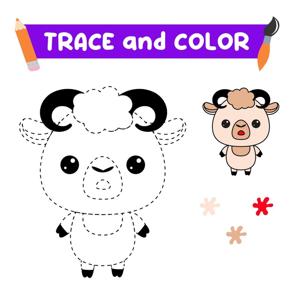 tracciare e colore il animale. un' formazione foglio per prescolastico bambini.educativo compiti per bambini.agnello colorazione libro vettore