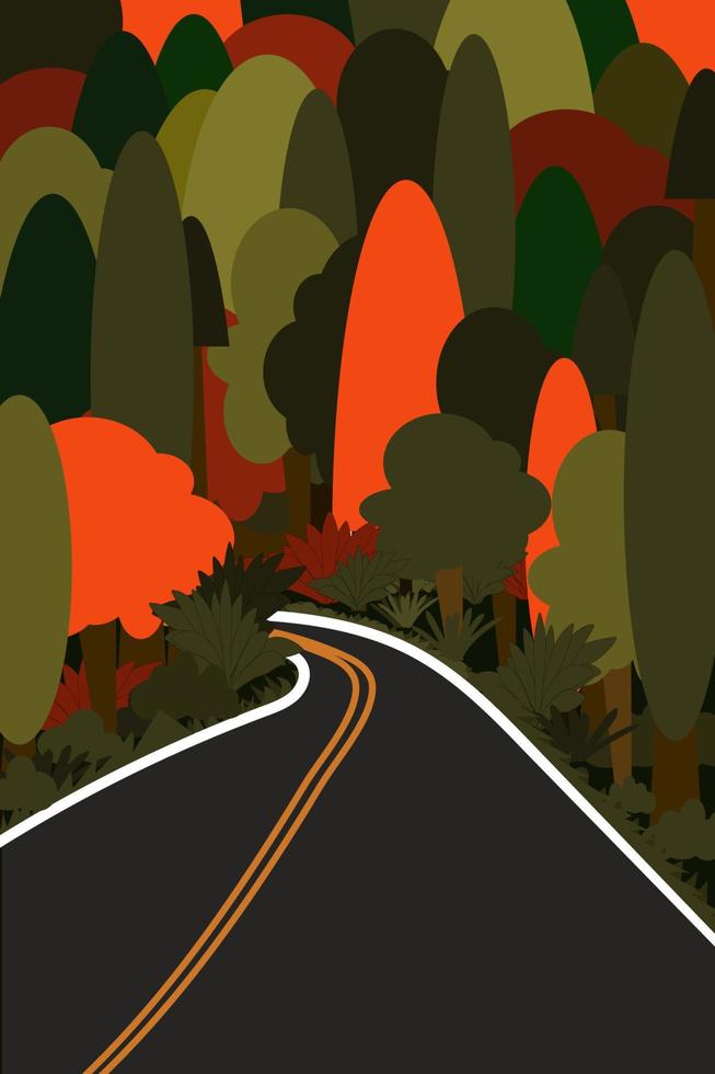 strada attraverso il foresta. vettore illustrazione di il inizio di autunno