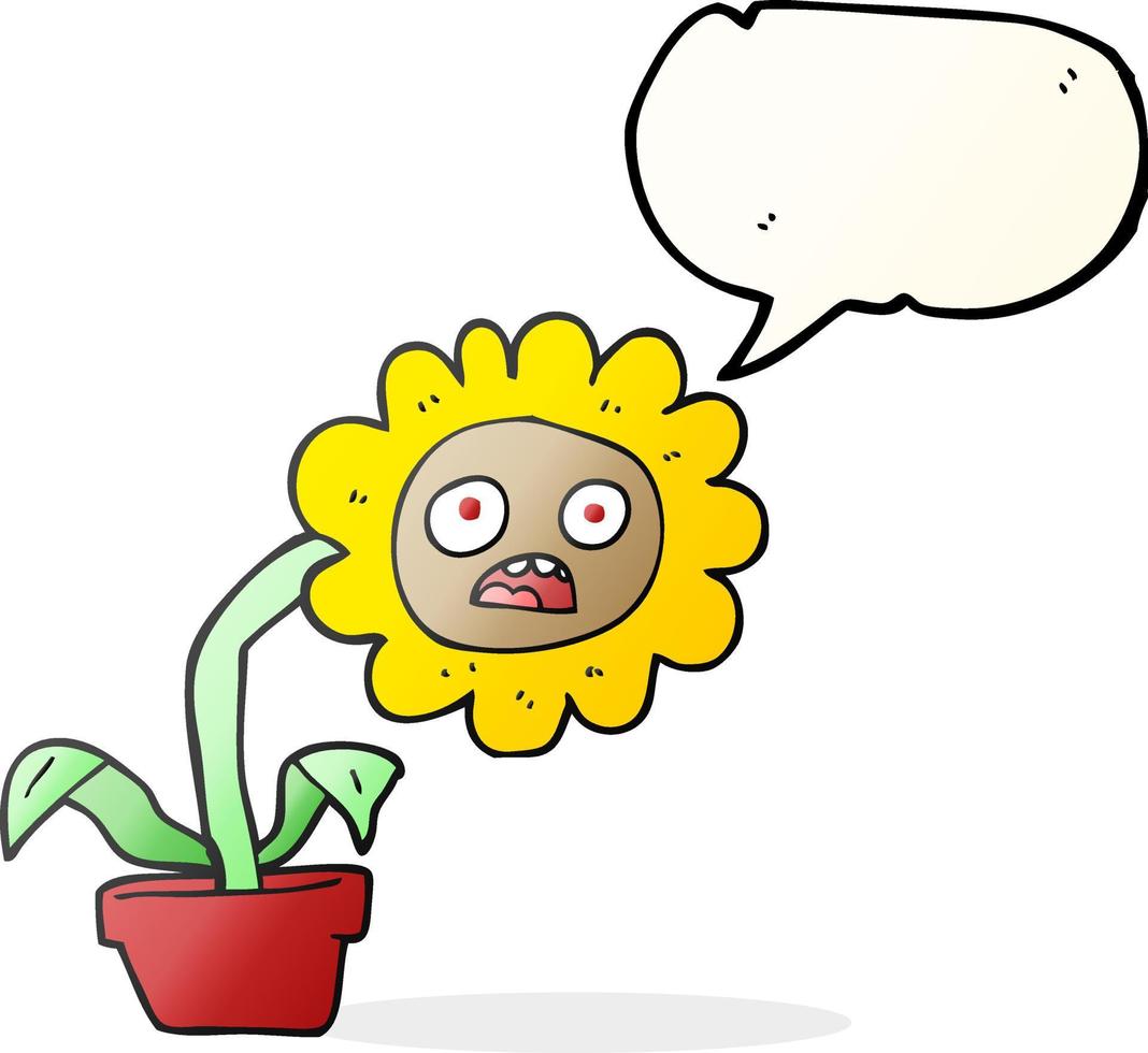 a mano libera disegnato discorso bolla cartone animato triste fiore vettore