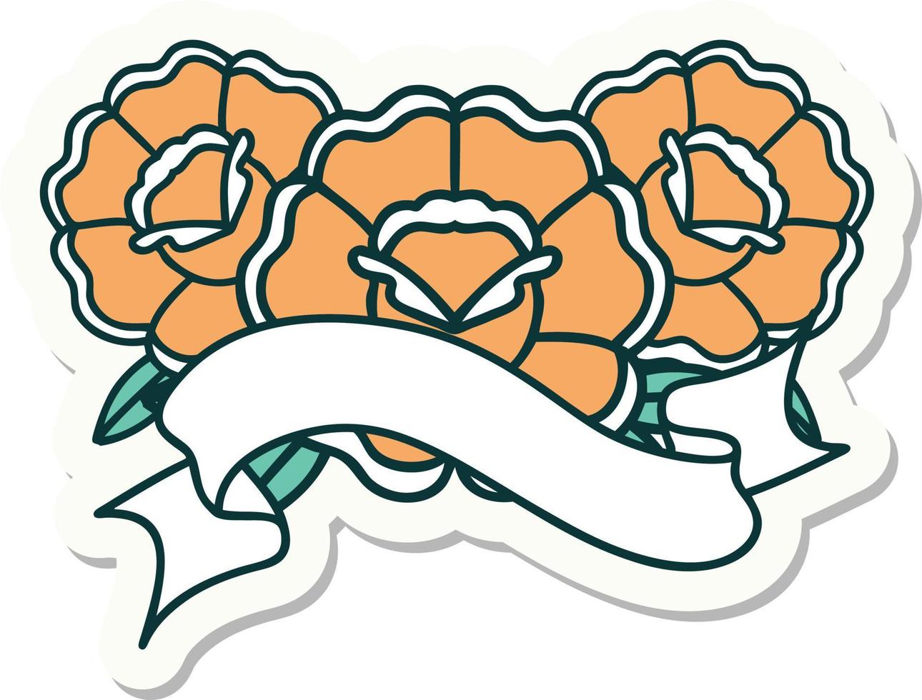 tatuaggio stile etichetta con bandiera di un' mazzo di fiori vettore