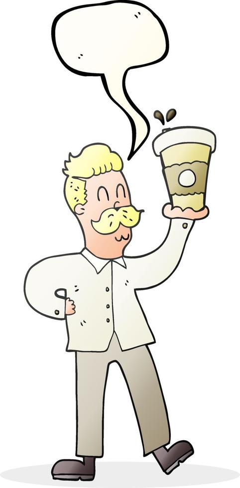 a mano libera disegnato discorso bolla cartone animato uomo con caffè tazze vettore