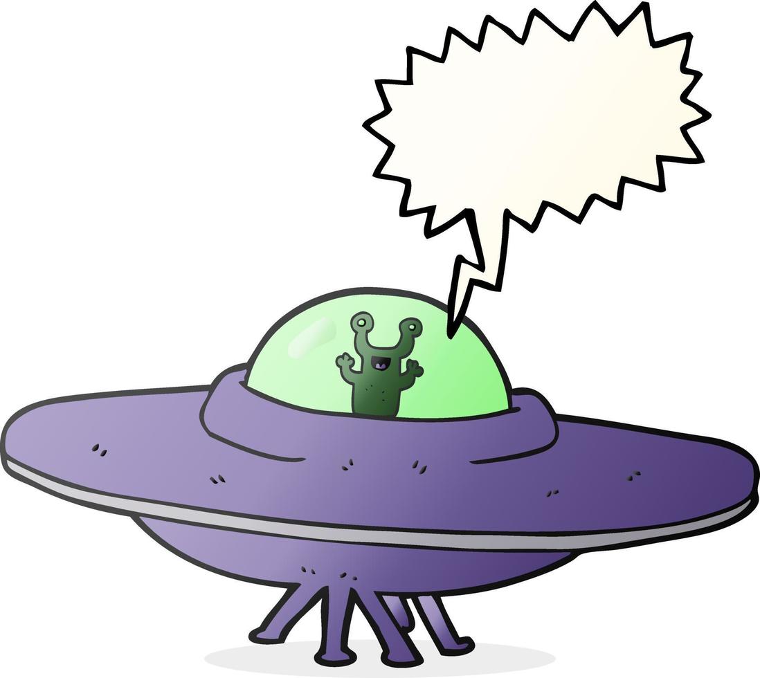 a mano libera disegnato discorso bolla cartone animato alieno navicella spaziale vettore