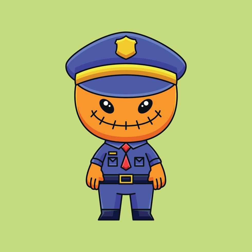 carino polizia spaventapasseri mostro cartone animato scarabocchio arte mano disegnato concetto vettore kawaii icona illustrazione