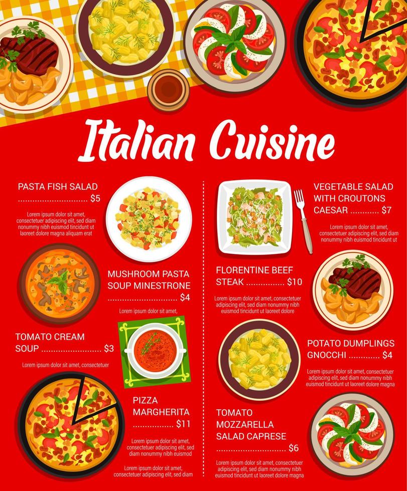 italiano cucina ristorante pasti menù modello vettore