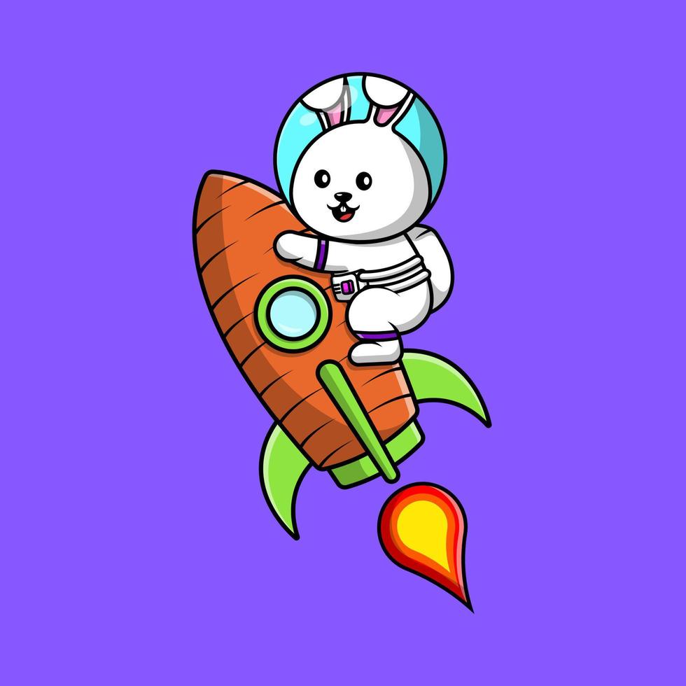 carino coniglio volante con carota razzo cartone animato vettore icona illustrazione. . piatto cartone animato concetto
