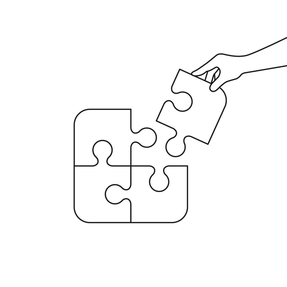 concetto lavoro di squadra metafora schema stile mano con il mancante pezzo di puzzle vettore illustrazione