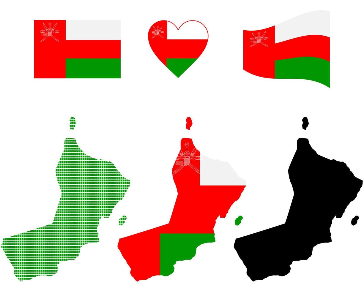 carta geografica bandiera e simbolo di Oman su un' bianca sfondo vettore