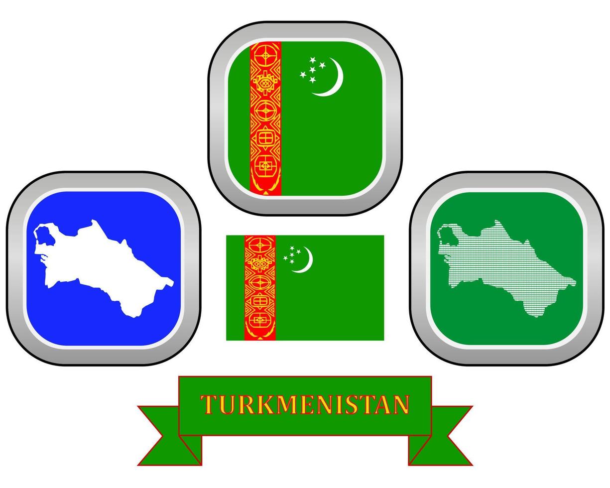 carta geografica pulsante bandiera e simbolo di turkmenistan su un' bianca sfondo vettore