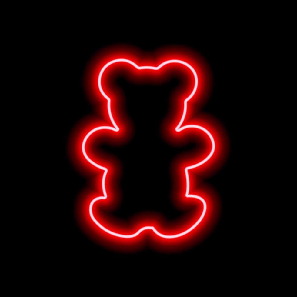 il schema di un' neon rosso orso su un' nero sfondo. giocattolo vettore