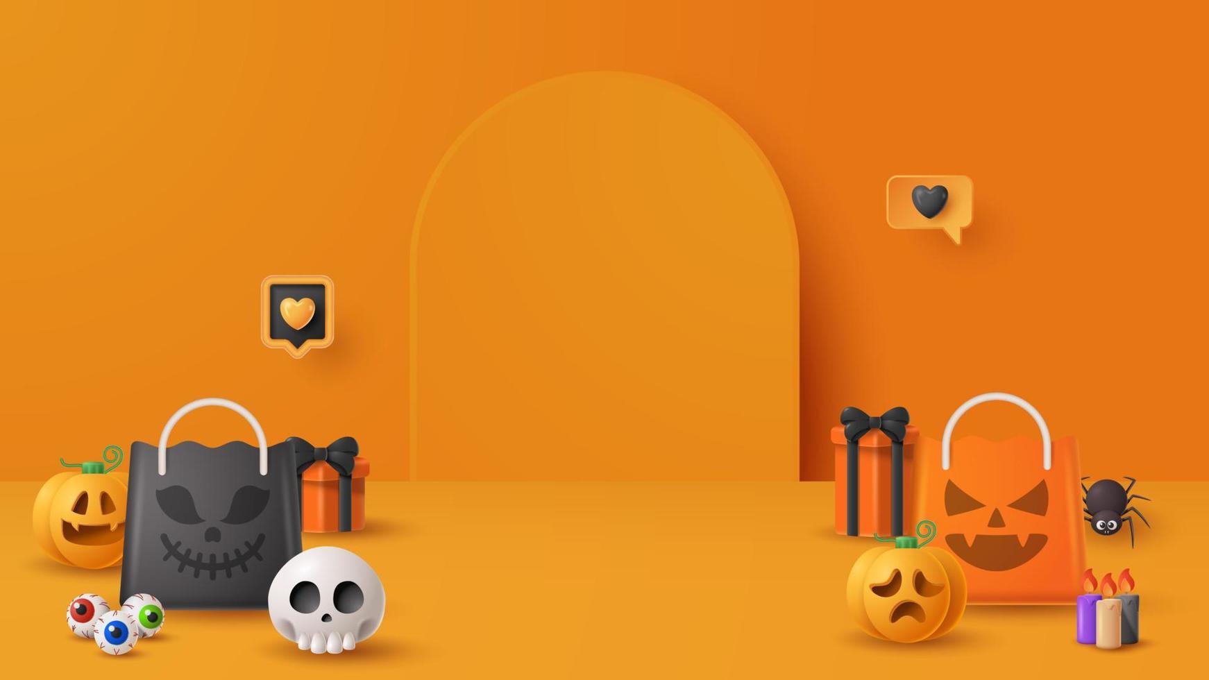 Halloween Schermo podio decorazione sfondo con pauroso ornamento. vettore 3d illustrazione