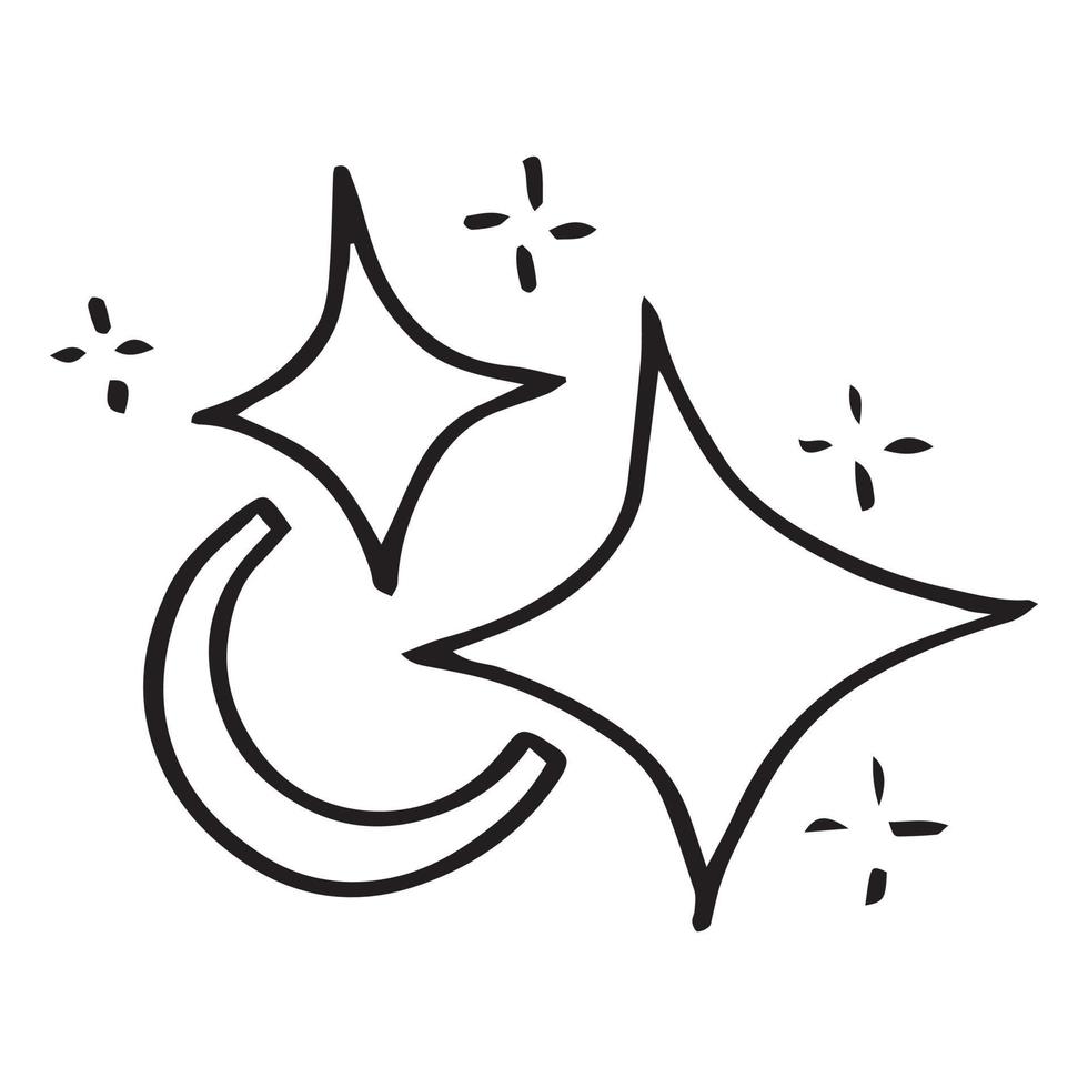 doodle set di stelle vettoriali icona scintilla, icona superficie pulita. stelle con effetto di luce incandescente e scoppio brillante. isolato su sfondo bianco. illustrazione vettoriale