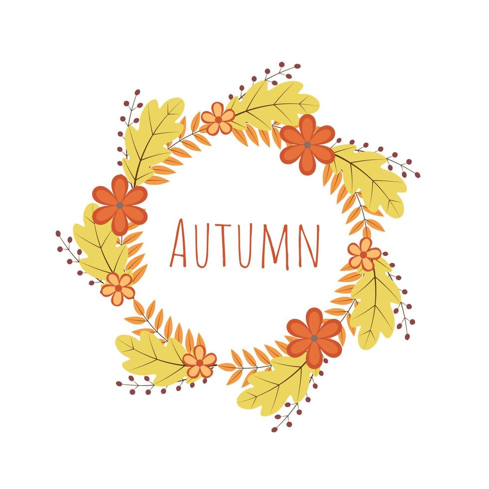 ghirlanda di colorato autunno le foglie e fiori. autunno tema vettore illustrazione. ringraziamento giorno saluto carta o invito. facile per modificare modello per il tuo design progetti.