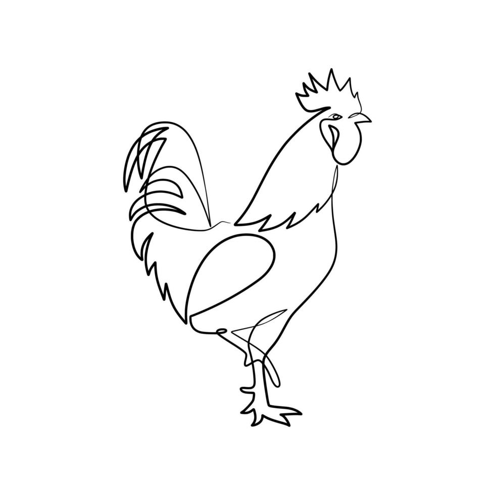 continuo linea disegno di Gallo pollo animale azienda agricola vettore