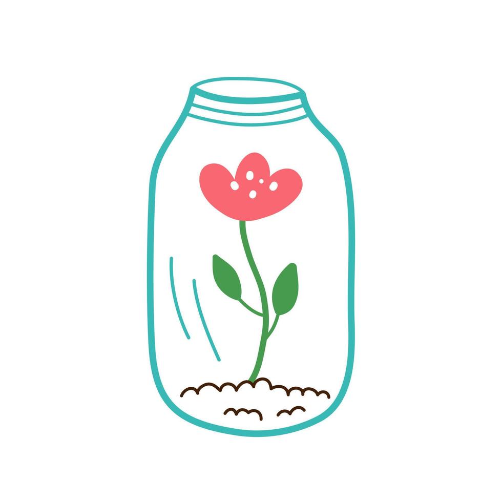 decorativo bicchiere vaso con un' fiore dentro. vettore illustrazione nel disegnato a mano stile. Perfetto per decorazione un' fiore negozio, un' botanico giardino o per un' libro copertina