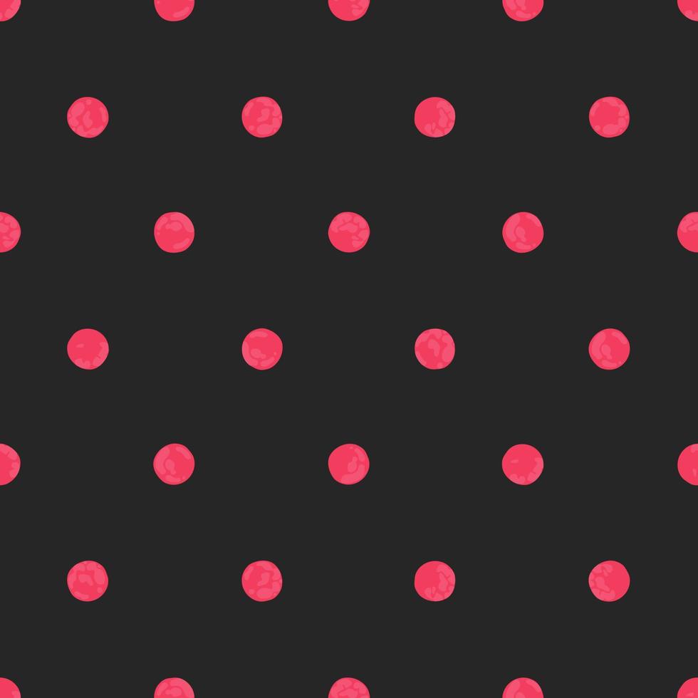 neon rosa polka punto su nero sfondo, senza soluzione di continuità vettore modello. moderno minimalista arte sfondo, design per tessuti, involucro carta, stampa e moda.