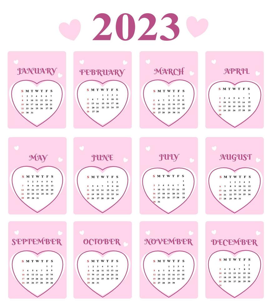 2023 calendario modello con carino design vettore