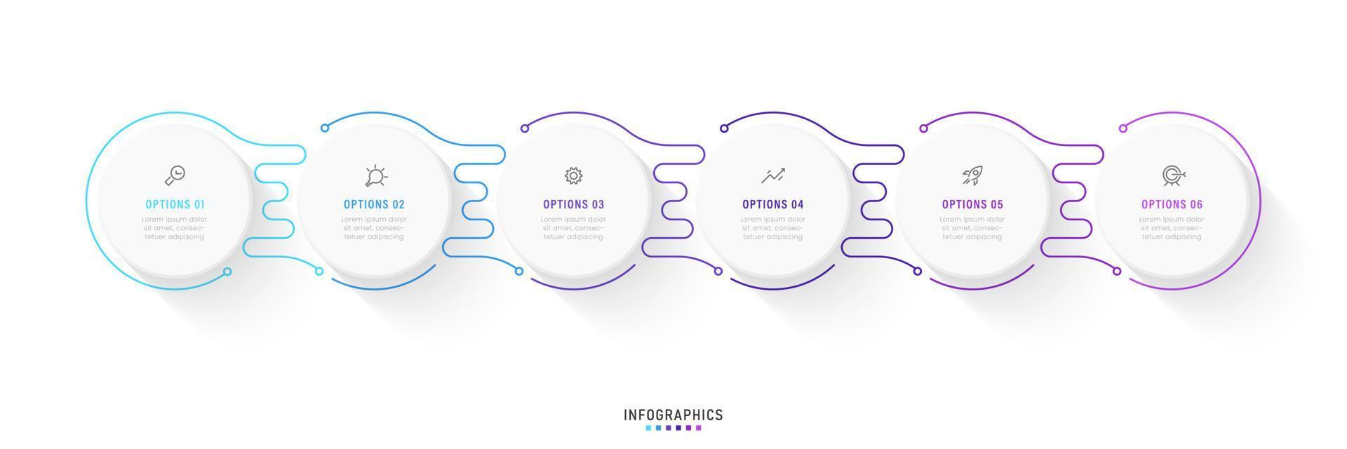 modello di progettazione di etichetta infografica vettoriale con icone e 6 opzioni o passaggi. può essere utilizzato per diagramma di processo, presentazioni, layout del flusso di lavoro, banner, diagramma di flusso, grafico informativo.