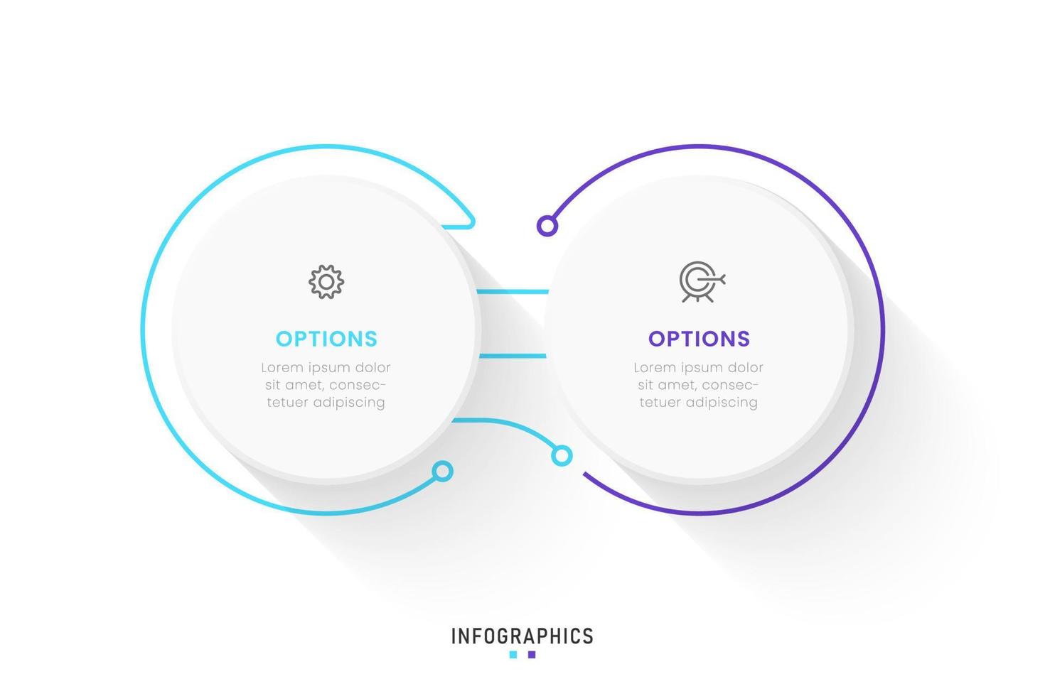 modello di progettazione di etichetta infografica vettoriale con icone e 2 opzioni o passaggi. può essere utilizzato per diagramma di processo, presentazioni, layout del flusso di lavoro, banner, diagramma di flusso, grafico informativo.