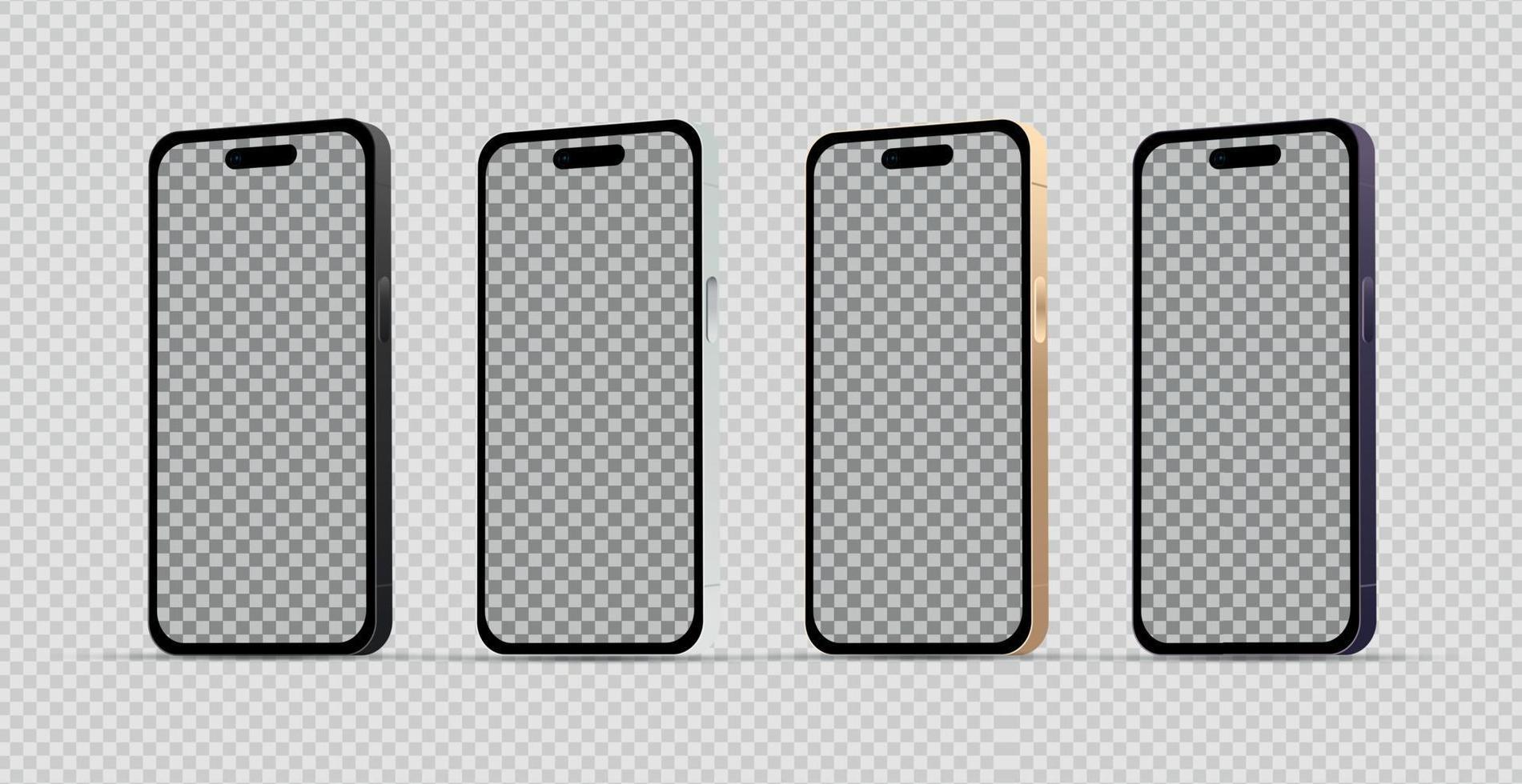 modello 4 pz moderno smartphone telefoni nel diverso colori, modelli per pubblicità - vettore